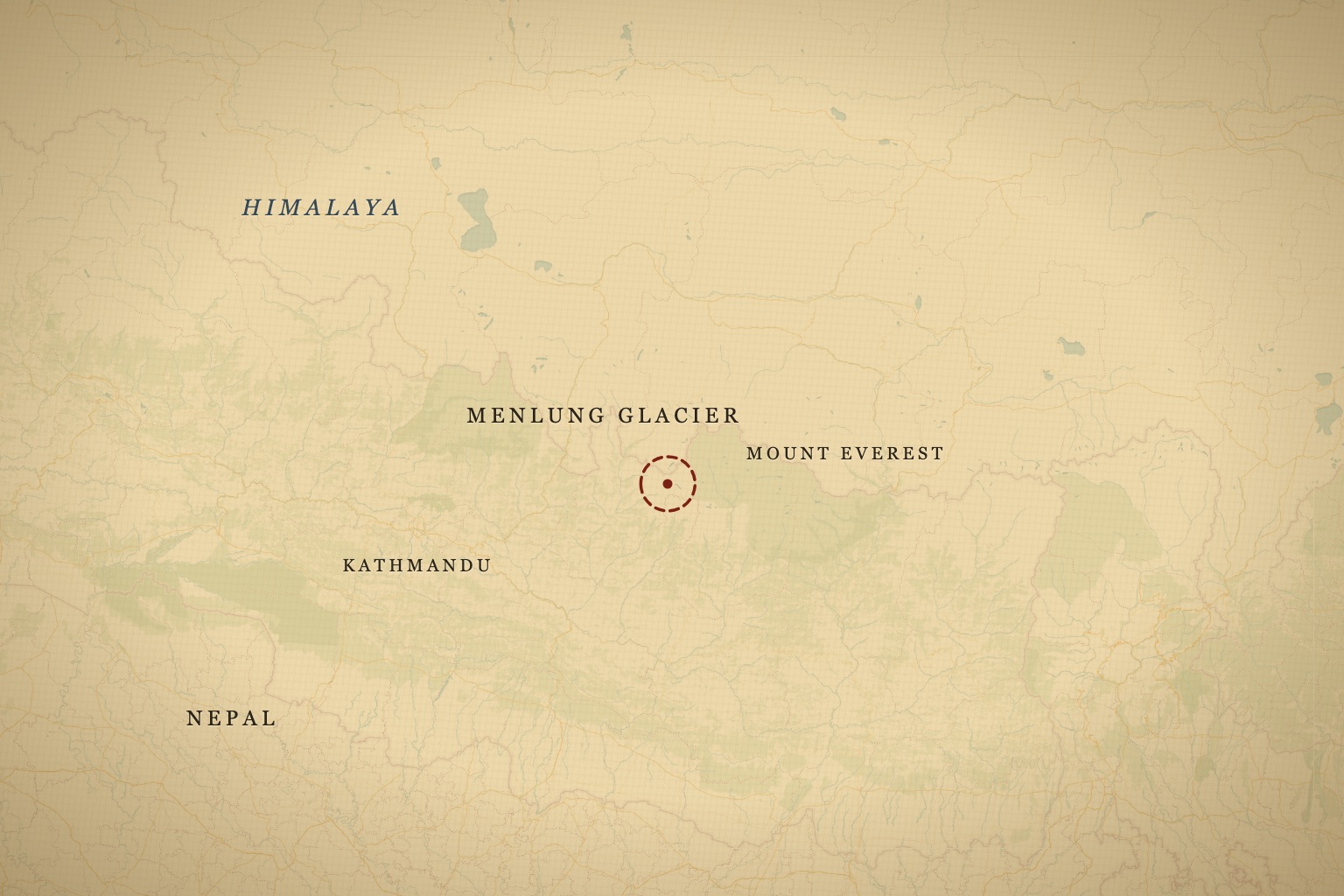 The Menlung Glacier on the Nepal-Tibet frontier west of Everest, where Shipton photographed the 1951 prints. Map data © OpenStreetMap contributors, tiles © CARTO.